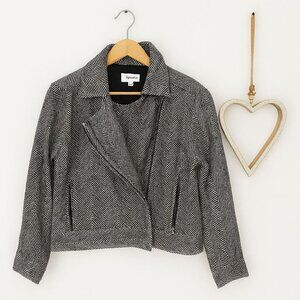 Splendid TIA Herringbone Crop Biker Jacket XTRA-SMALL XS in Black White Colorway